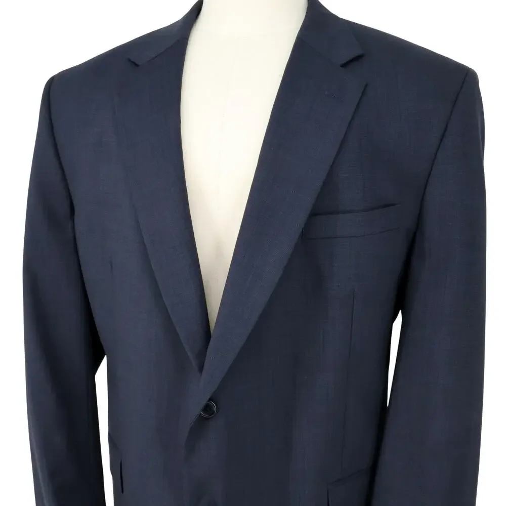 Jos A Bank Sport Coat Mens 50R Blue Wool Jacket Lined Blazer Micro Plaid Career